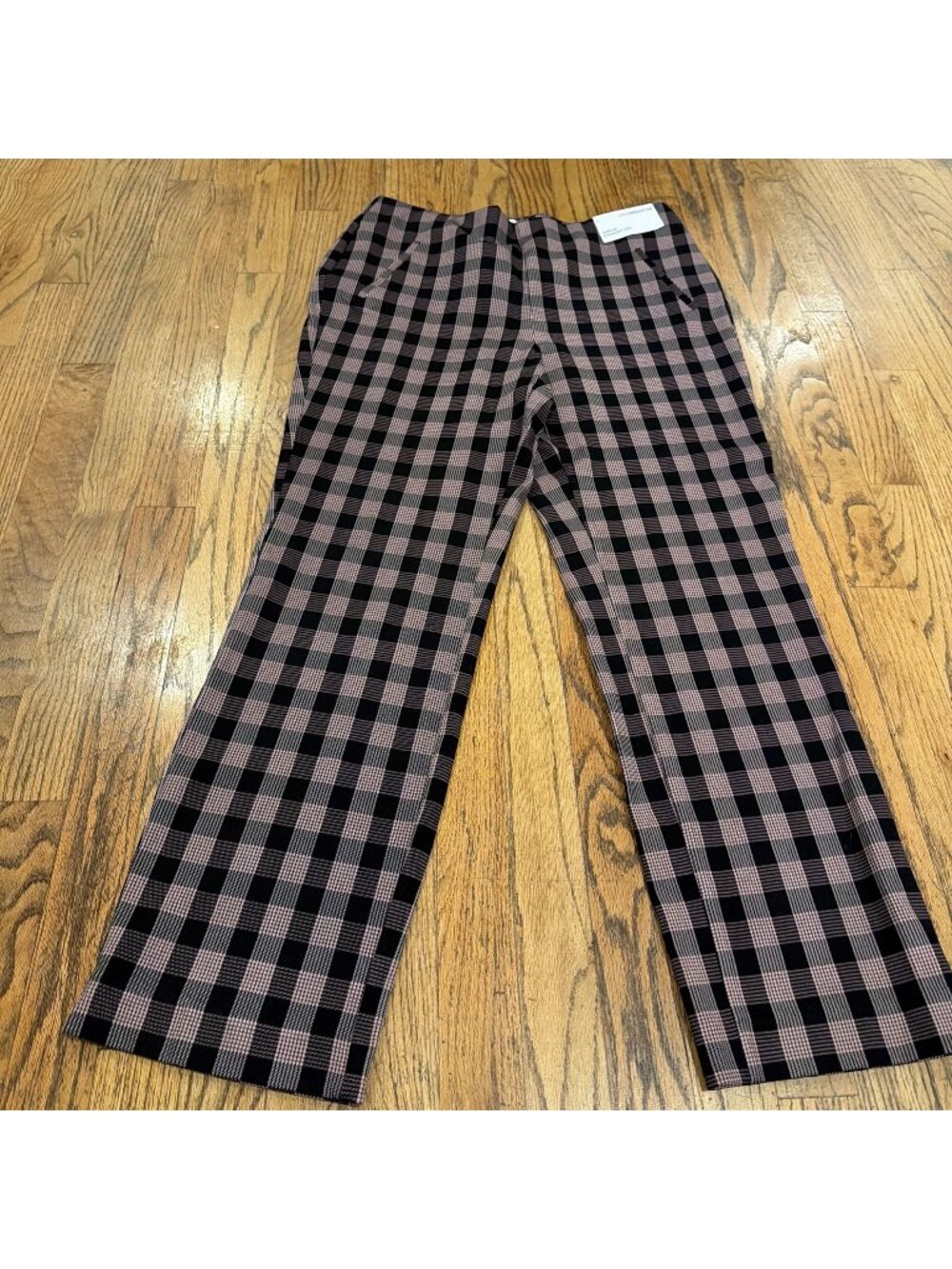 Liz Claiborne Amelia Womens Large Pink Plaid Pull on Pants New Slimming Tummy Pa